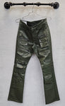 First Row PU Leather Stack Pants, Olive