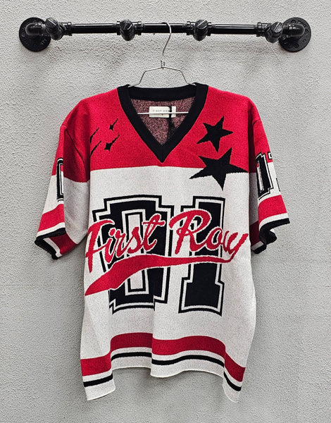 First Row Star Varsity Jacquard Knit Tee, Red