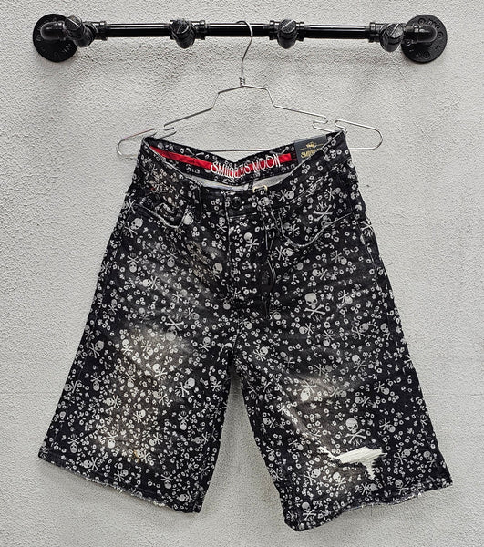 Smuggler's Moon SM-WB-5638 Skull Black Wash Denim Short