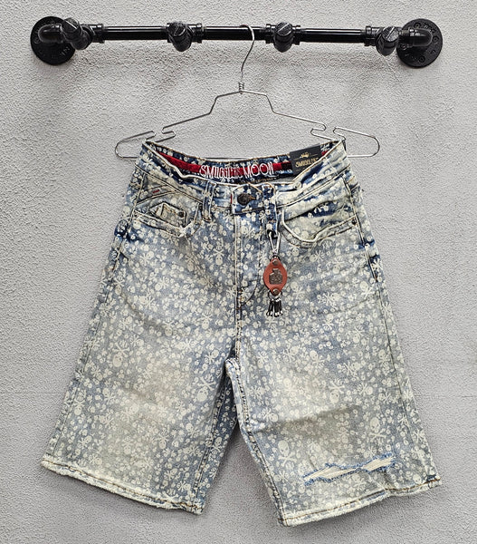 Smuggler's Moon SM-WB-5597 Skull Indigo Wash Denim Short