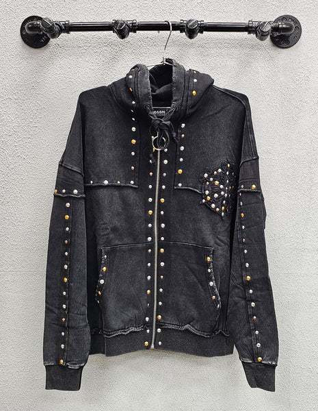 Hudson Studded Zip-up Hoodie, Asst