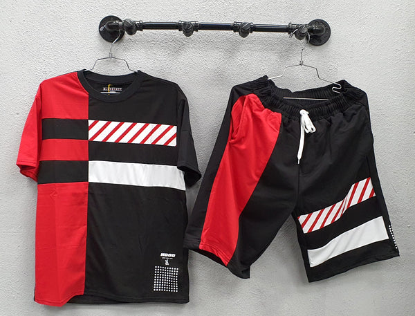 M Society Hood Shirt & Shorts Set, Black & Red