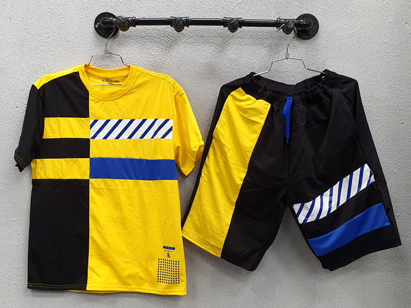 M Society Hood Shirt & Shorts Set, Black & Yellow